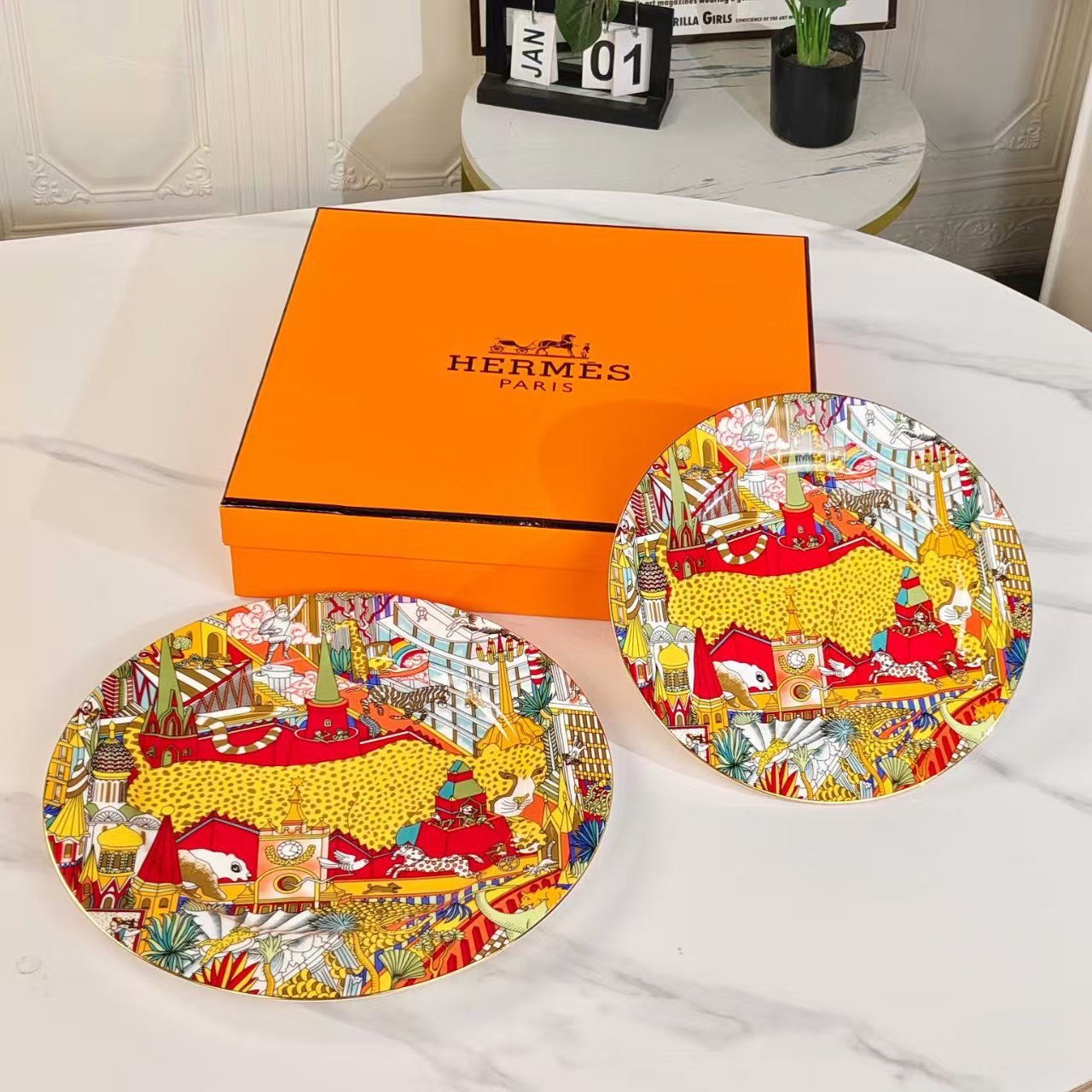A set of porcelain plates from Hermes with a "Forest Animals" pattern. Two plates. - Hermes Plates | Buy Online in UAE